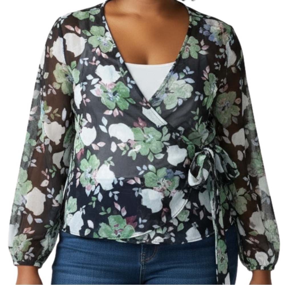 Estelle‎ Wrap Blouse with Front Tie Size 2X